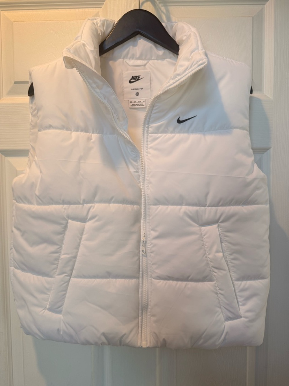 Nike White Puffer Vest with Black Swoosh